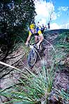 Mountain biker on steep slope