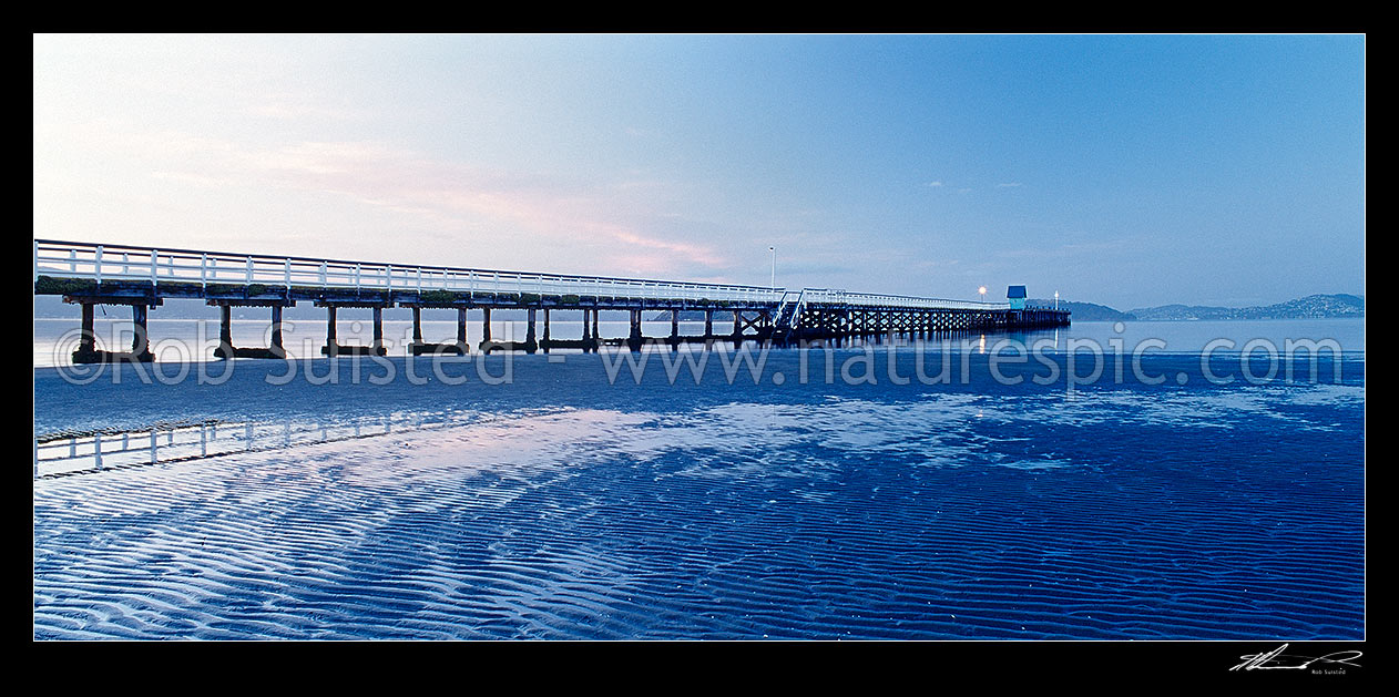 Image of Petone Wharf at dawn; Petone foreshore, Petone, Hutt City District, Wellington Region, New Zealand (NZ) stock photo image