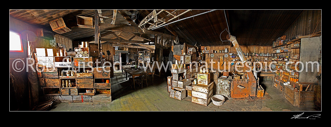 Image of Panoramic view inside Captain Robert Falcon Scott's 1910-12 Terra Nova Expedition Hut at Cape Evans, Ross Island, Cape Evans, Ross Island, McMurdo Sound, Antarctica Region, Antarctica stock photo image