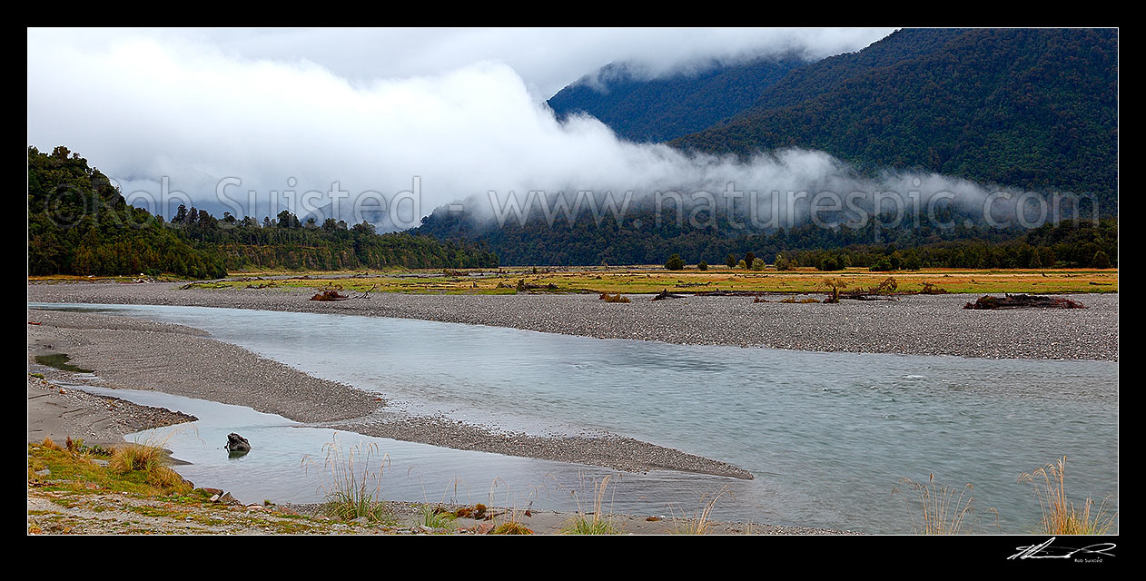 Image of Paringa River panorama in South Westland, Paringa, Westland District, West Coast Region, New Zealand (NZ) stock photo image