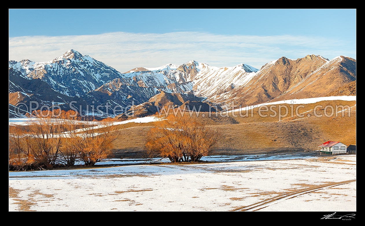 Image of Molesworth Station winter panorama with Inland Kaikoura Ranges and Turks Head (1958m) left, Molesworth Station, Marlborough District, Marlborough Region, New Zealand (NZ) stock photo image