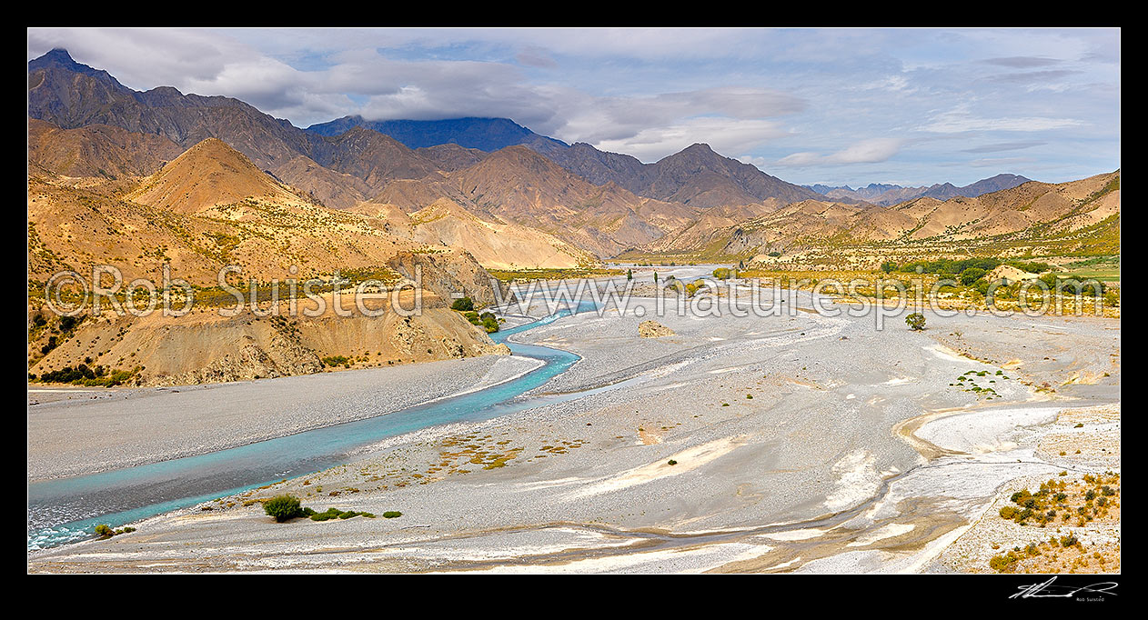 Image of Clarence River, looking upstream from near Muzzle Stream, Muzzle Station, Kaikoura District, Canterbury Region, New Zealand (NZ) stock photo image