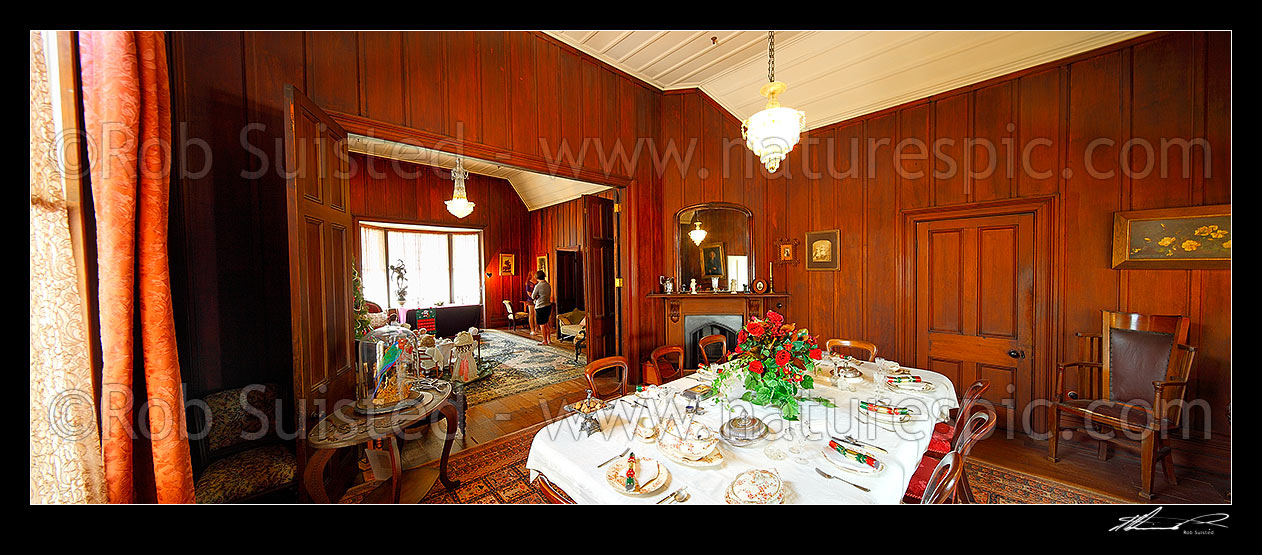 Image of Highwic historic home of Alfred Buckland, started in 1862, is one of New Zealands finest timber Gothic houses. Panorama, Newmarket, Auckland City District, Auckland Region, New Zealand (NZ) stock photo image