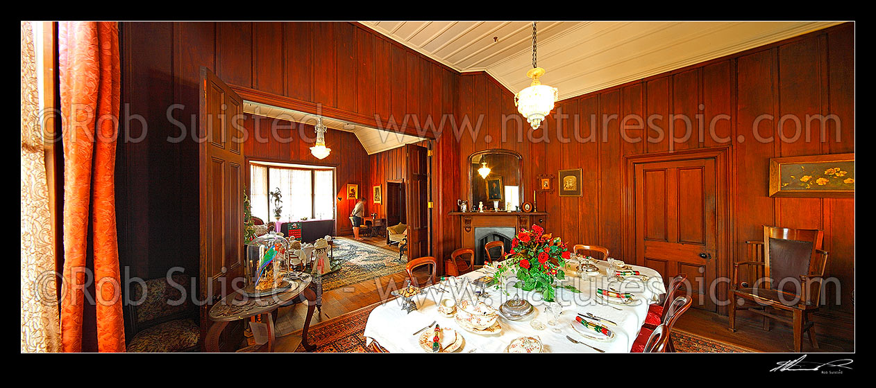 Image of Highwic historic home of Alfred Buckland, started in 1862, is one of New Zealands finest timber Gothic houses. Panorama, Newmarket, Auckland City District, Auckland Region, New Zealand (NZ) stock photo image