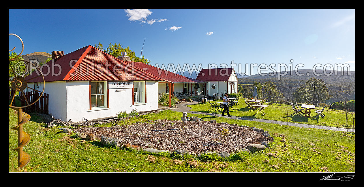 Image of Tophouse Accommodation House, historic 1887 cob building, site of the 1894 Tophouse Tragedy, and now boutique accommodation. Panorama, St Arnaud, Tasman District, Tasman Region, New Zealand (NZ) stock photo image