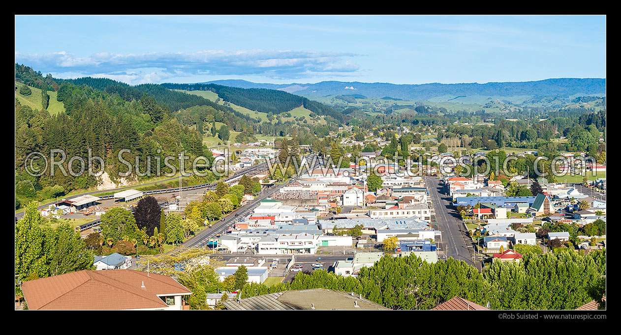 Image of Taumarunui township panorama, Taumarunui, Ruapehu District, Manawatu-Wanganui Region, New Zealand (NZ) stock photo image