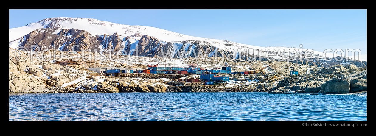 Image of Italian Terra Nova Base research station, Terra Nova Bay. Mario Zucchelli Station. Panorama, Ross Sea, Antarctica Region, Antarctica stock photo image