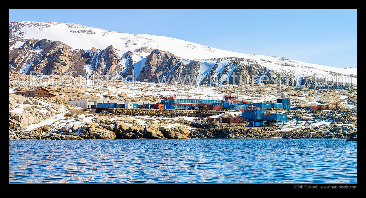 Image of Italian Terra Nova Base research station, Terra Nova Bay. Mario Zucchelli Station. Panorama, Ross Sea, Antarctica Region, Antarctica stock photo image