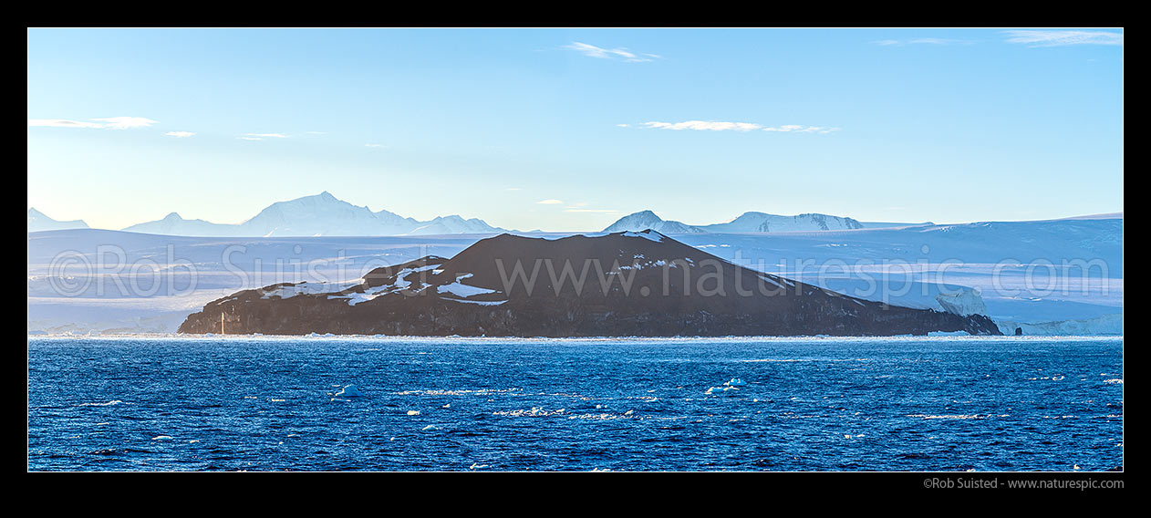 Image of Cape McCormick on the Adare Peninsula. Admiralty Mountains beyond and Mount Minto (4163m) above left. Panorama, Ross Sea, Antarctica Region, Antarctica stock photo image