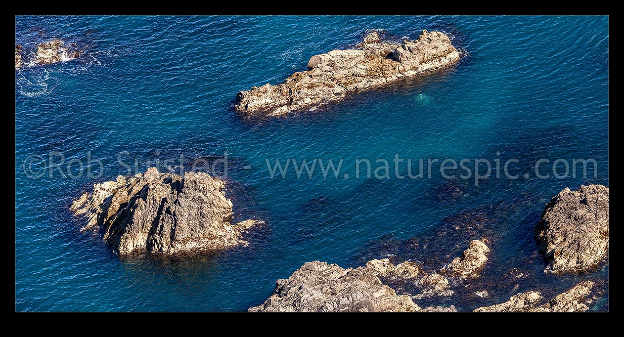 Image of Rocky shoreline with rocky reefs in nearshore coastline, Titahi Bay, Porirua City District, Wellington Region, New Zealand (NZ) stock photo image