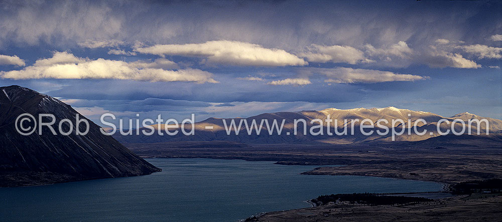 Image of Dramatic clouds & lighting over Lake Ohau and the MacKenzie basin, Lake Ohau, Twizel, MacKenzie District, Canterbury Region, New Zealand (NZ) stock photo image